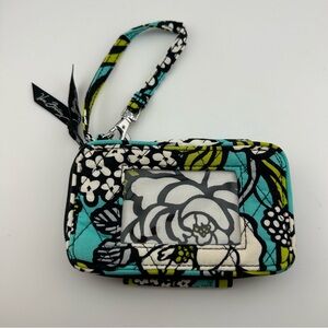 Vera Bradley Island Blooms Carry It All Wristlet Teal Lime White Black 6" x 3.5"